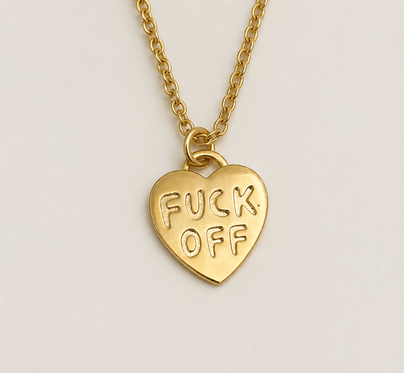 Gold "Fuck Off" Heart Pendant Necklace – Bold Statement Jewelry
