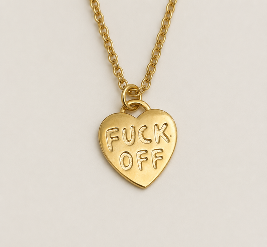 Gold "Fuck Off" Heart Pendant Necklace – Bold Statement Jewelry